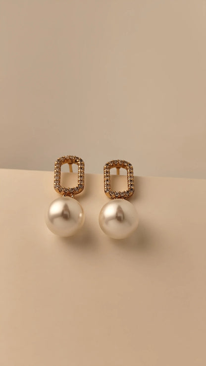 Rose Gold Crystal Pearl Drop Earrings – Elegant Dangle Earrings