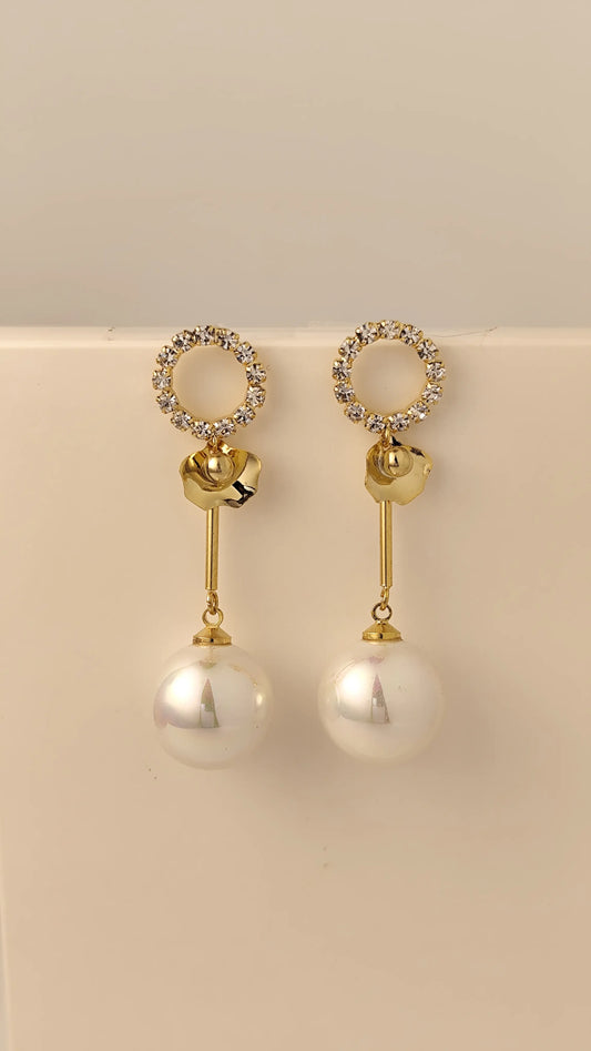 Gold Crystal Circle Pearl Drop Earrings – Elegant Dangle Earrings