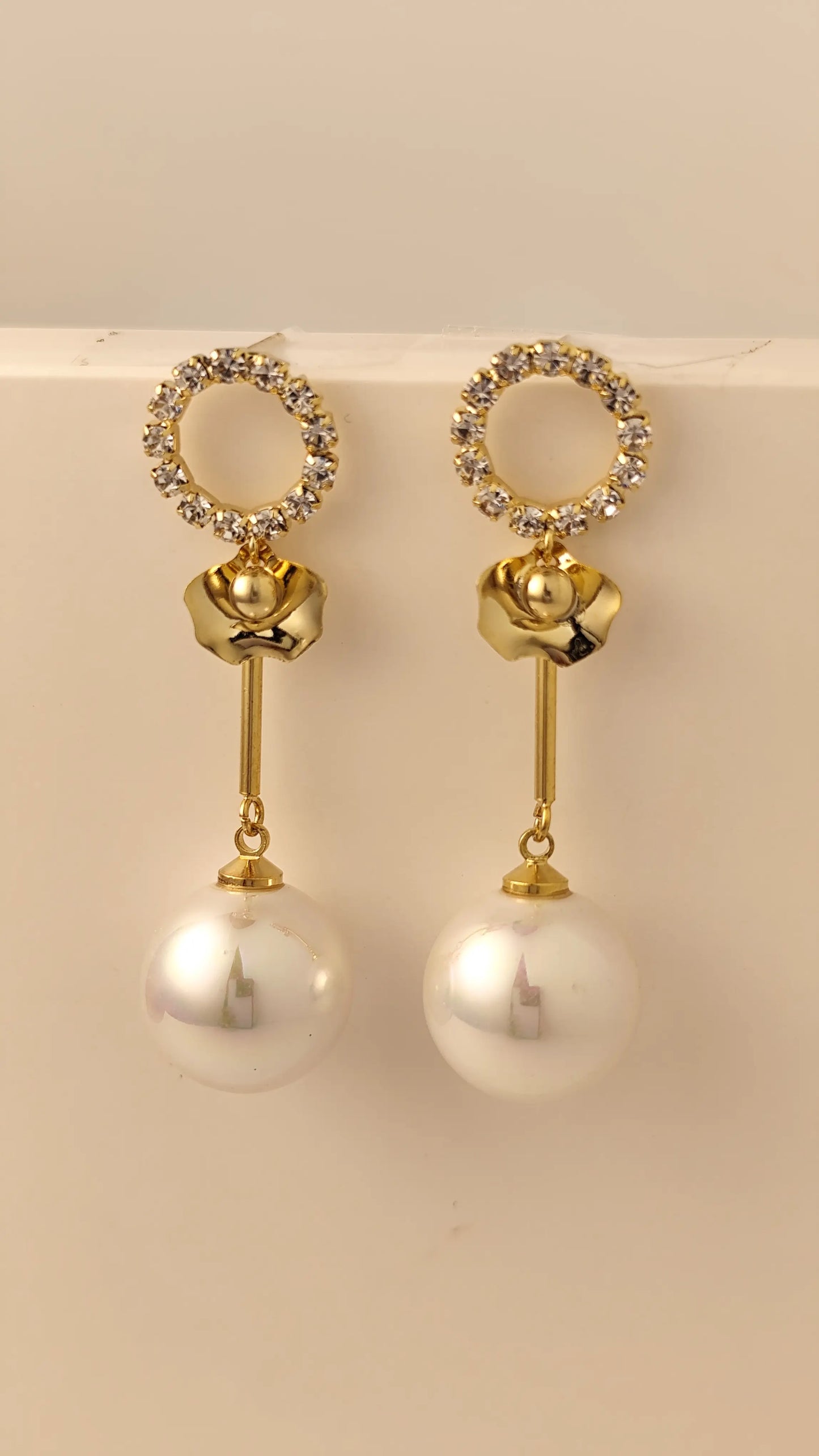 Gold Crystal Circle Pearl Drop Earrings – Elegant Dangle Earrings