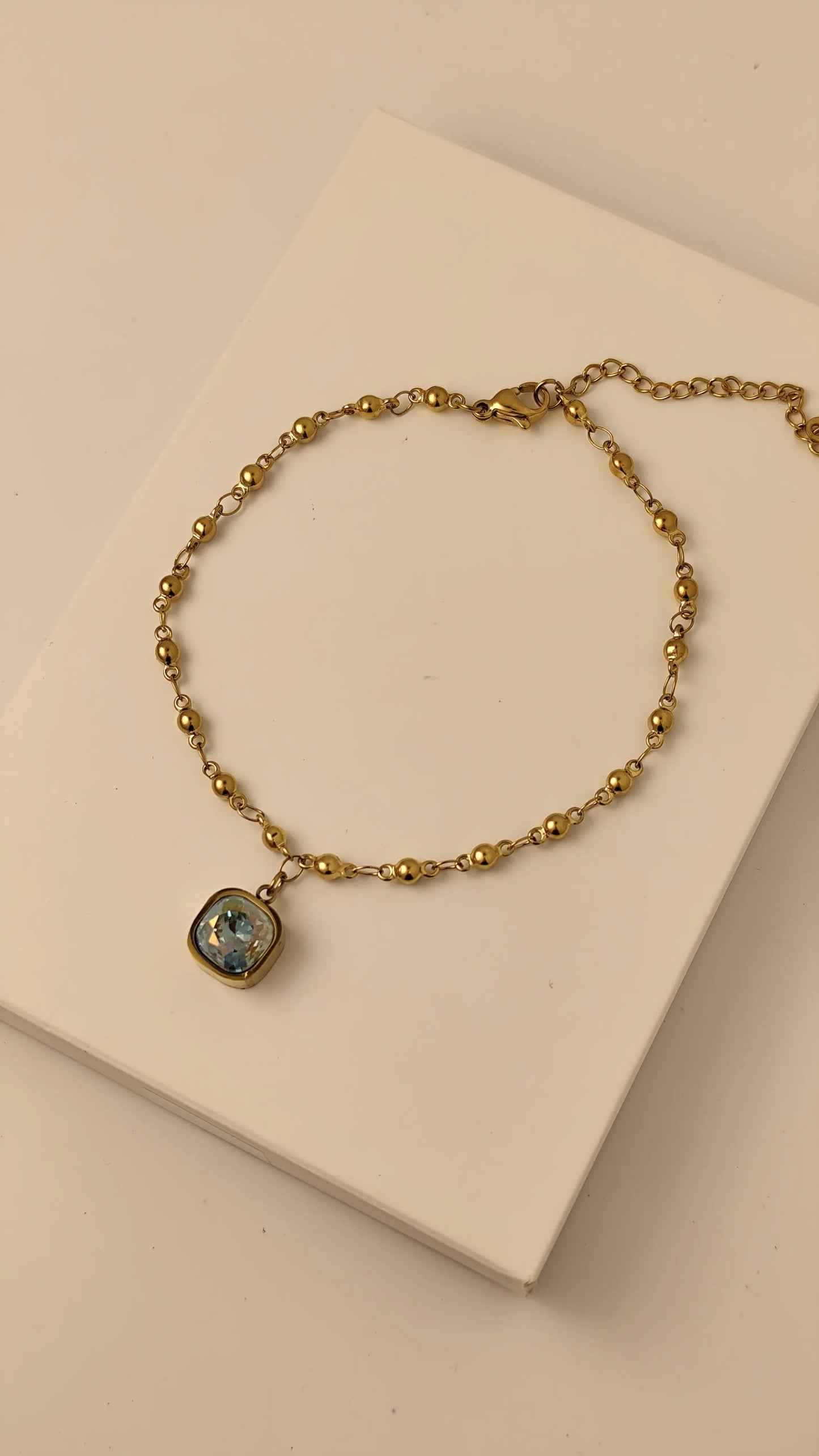 Gold Beaded Bracelet with Crystal Charm – Adjustable Elegant Chain | Vivoura Jewellery