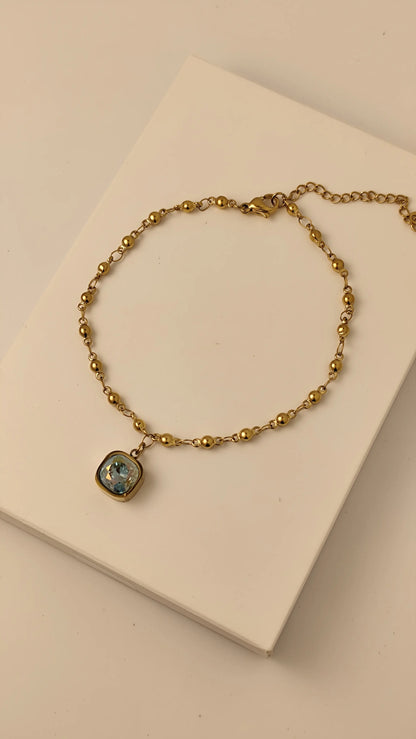 Gold Beaded Bracelet with Crystal Charm – Adjustable Elegant Chain | Vivoura Jewellery