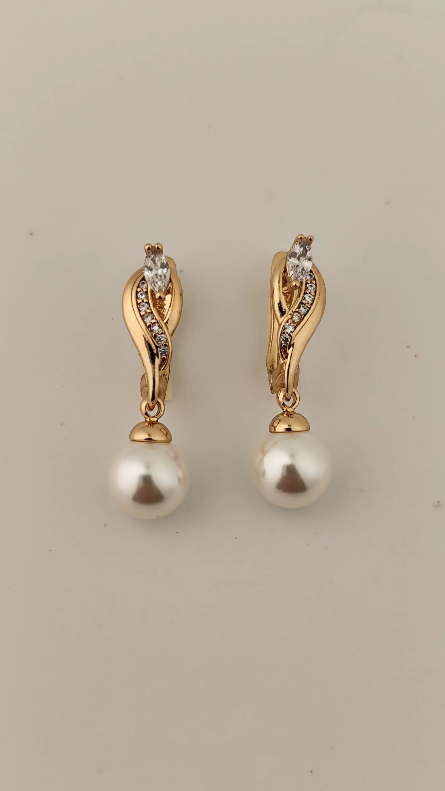 Luxury Pearl Drop Earrings with Gold & Zircon Twist Design | Vivoura Jewellery