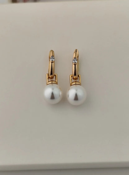 Elegant Pearl Drop Earrings with Gold & Zircon Accent | Vivoura Jewellery