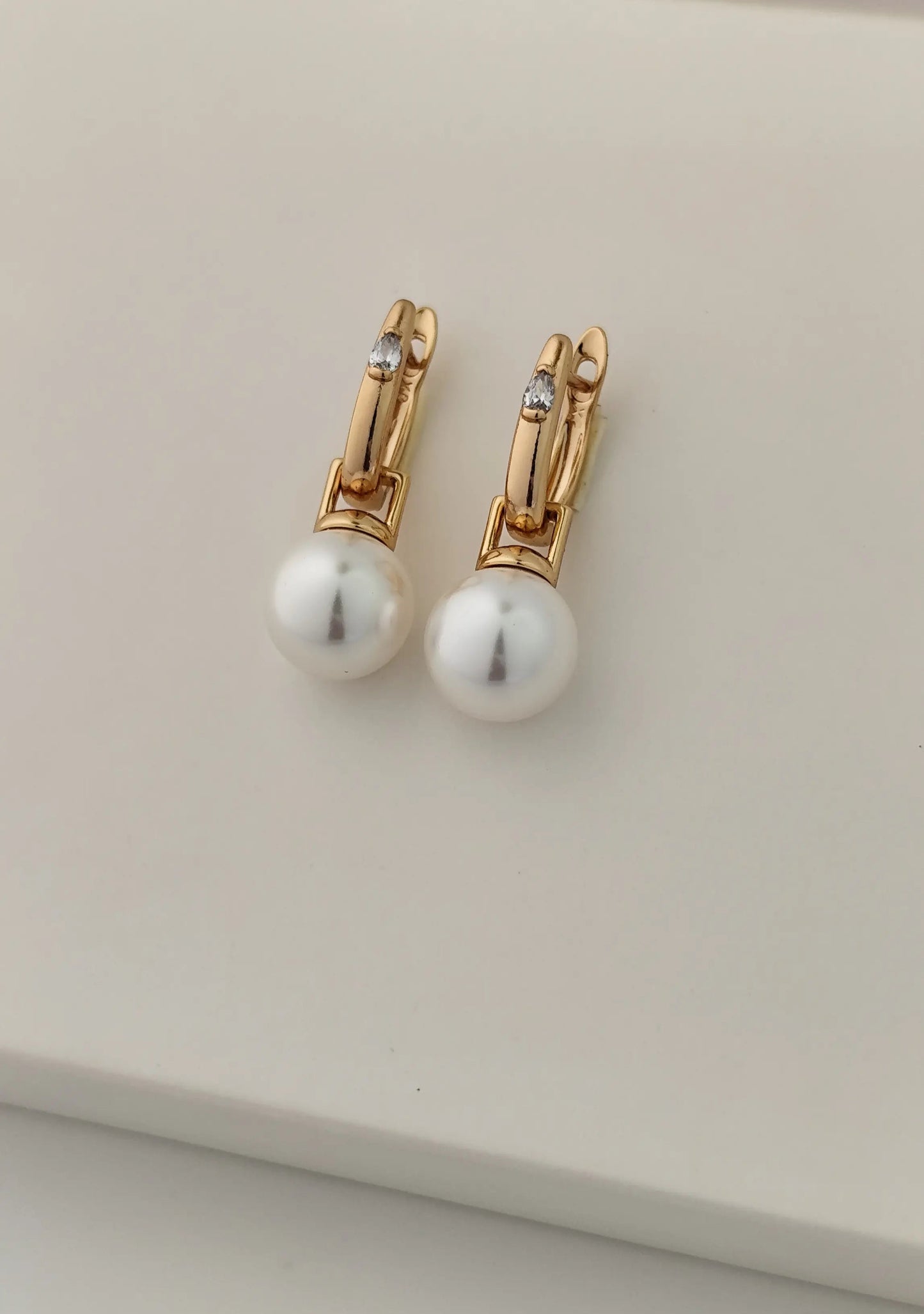 Elegant Pearl Drop Earrings with Gold & Zircon Accent | Vivoura Jewellery