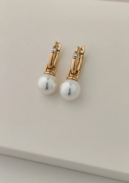 Elegant Pearl Drop Earrings with Gold & Zircon Accent | Vivoura Jewellery
