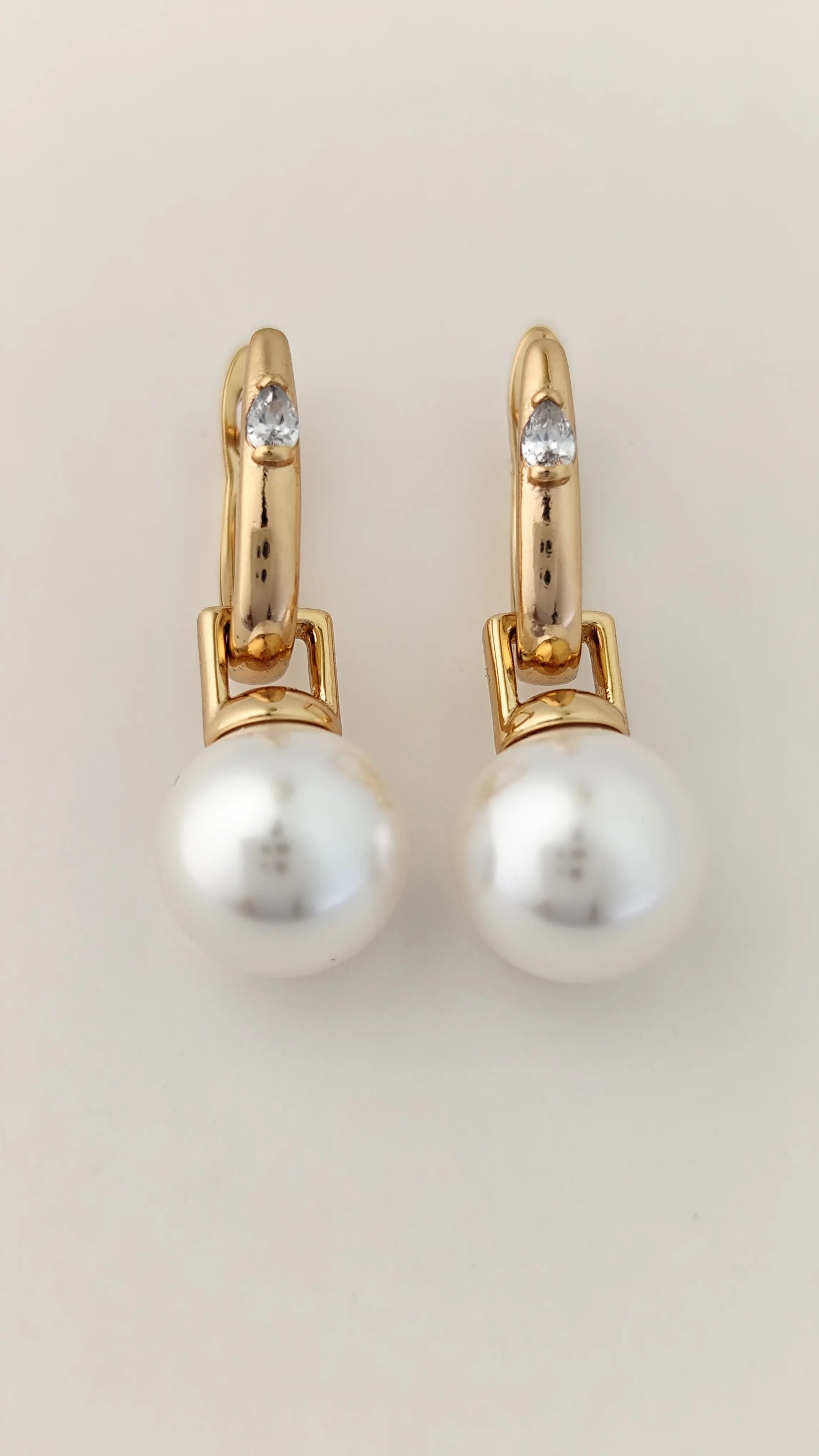 Elegant Pearl Drop Earrings with Gold & Zircon Accent | Vivoura Jewellery