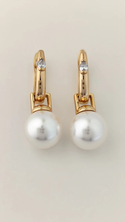 Elegant Pearl Drop Earrings with Gold & Zircon Accent | Vivoura Jewellery