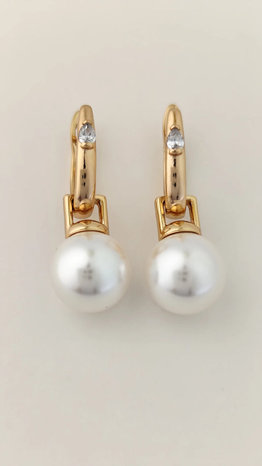 Elegant Pearl Drop Earrings with Gold & Zircon Accent | Vivoura Jewellery