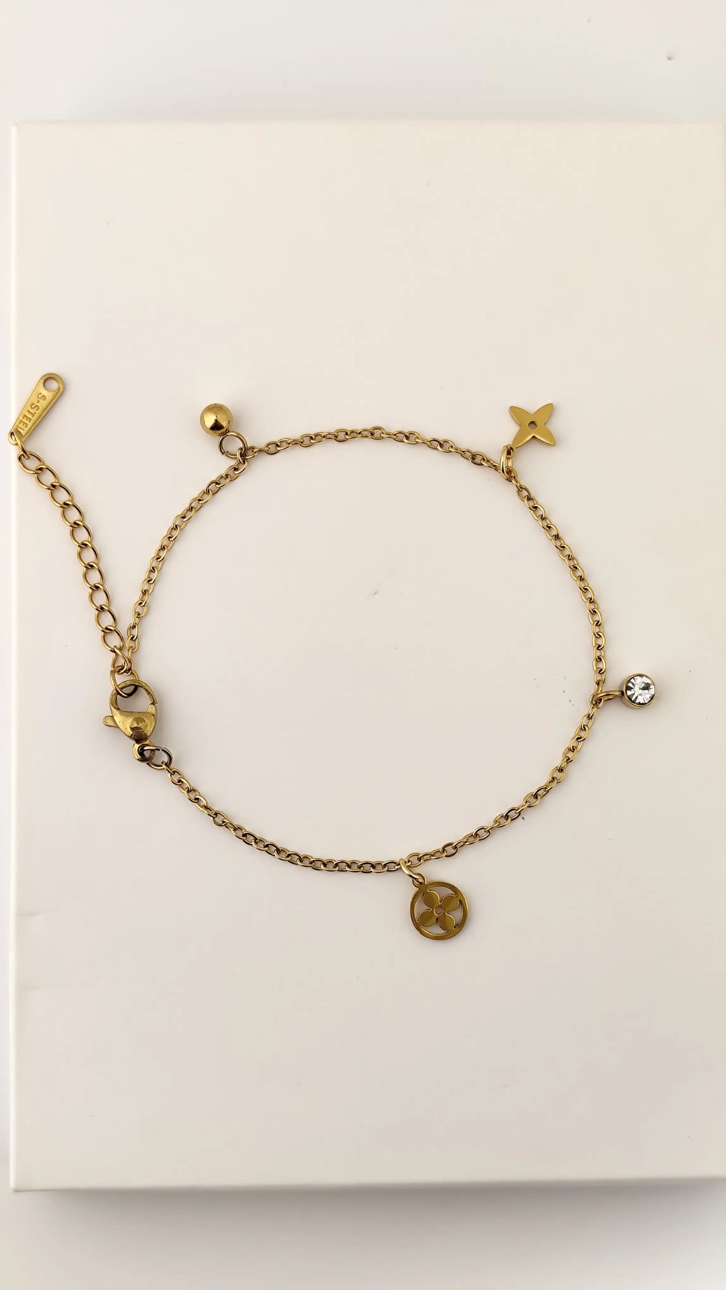 Gold Charm Bracelet with Cubic Zirconia & Minimalist Accents | Vivoura Jewellery