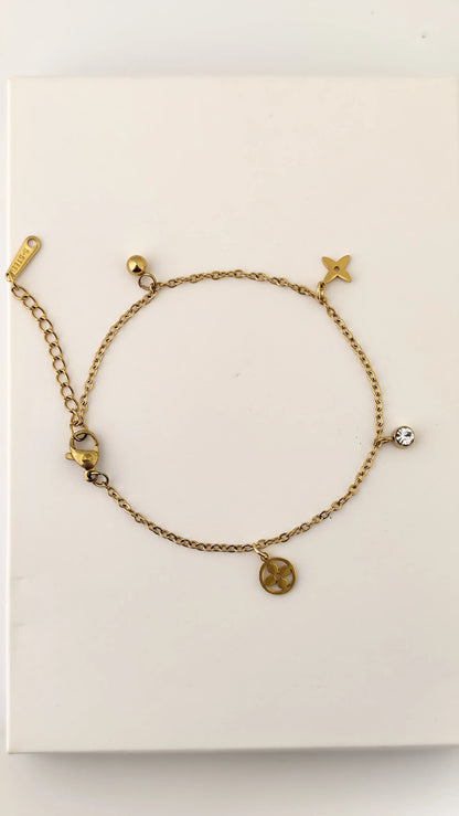 Gold Charm Bracelet with Cubic Zirconia & Minimalist Accents | Vivoura Jewellery