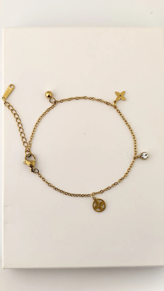 Gold Charm Bracelet with Cubic Zirconia & Minimalist Accents | Vivoura Jewellery