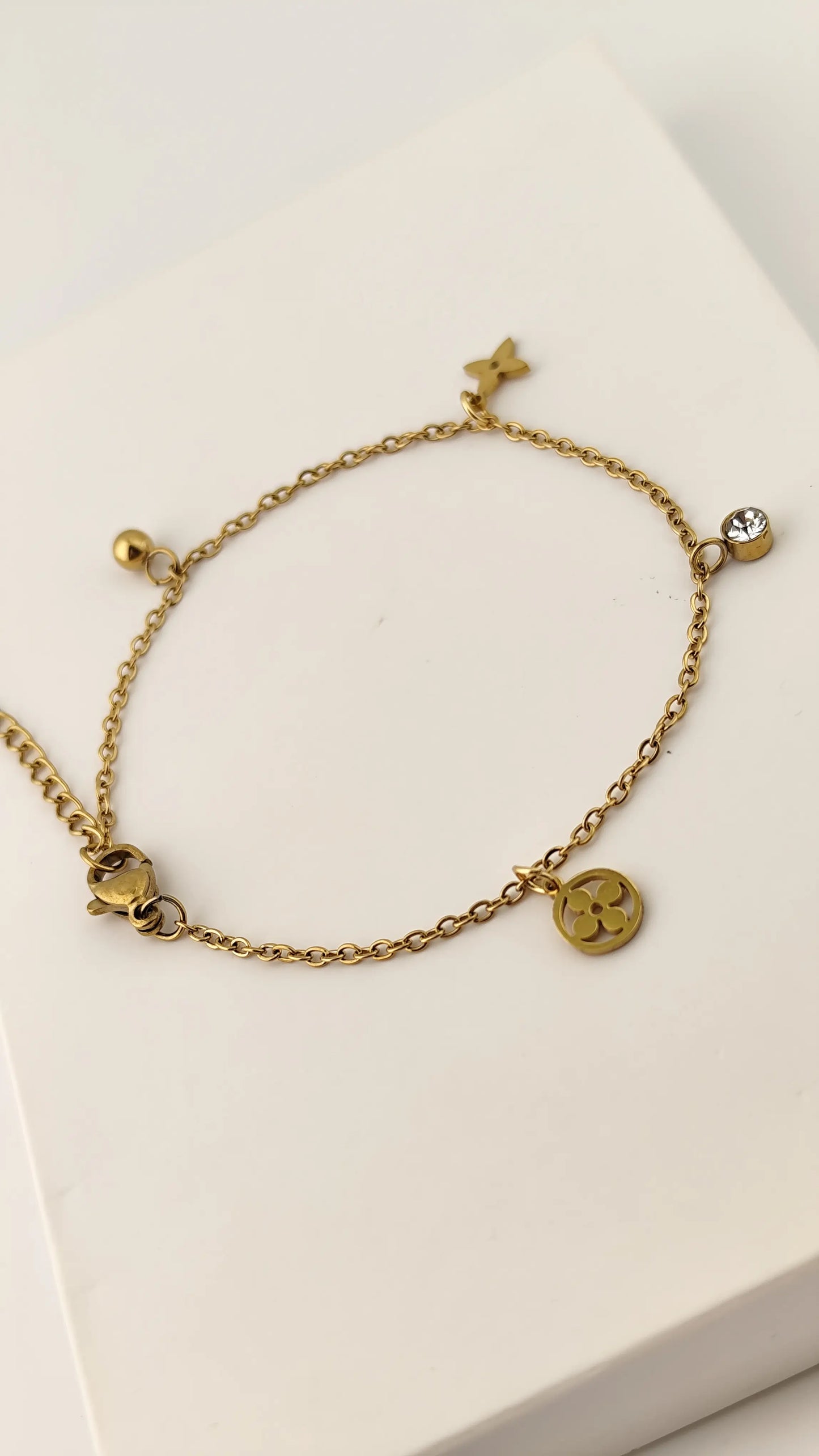 Gold Charm Bracelet with Cubic Zirconia & Minimalist Accents | Vivoura Jewellery