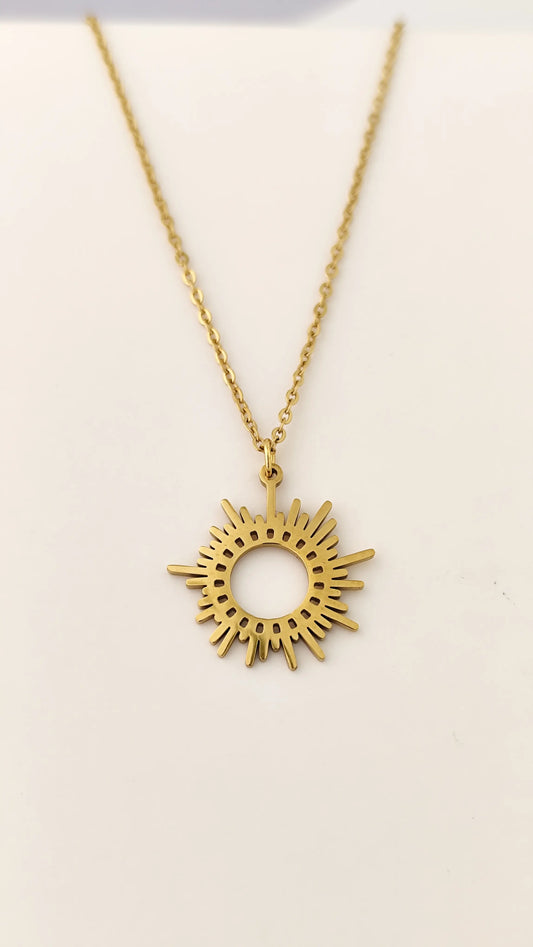 Gold Sunburst Pendant Necklace | Minimalist Radiant Charm | Vivoura Jewellery