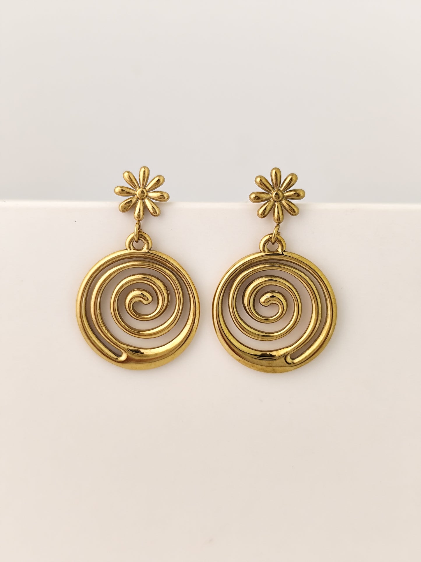 Gold Spiral Drop Earrings – Dainty Floral Studs | Vivoura Jewellery
