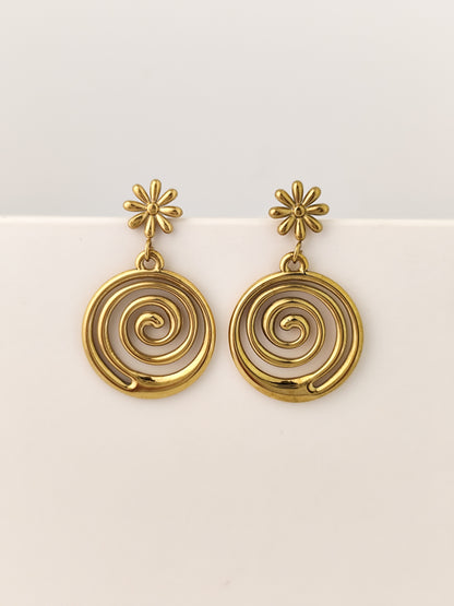Gold Spiral Drop Earrings – Dainty Floral Studs | Vivoura Jewellery
