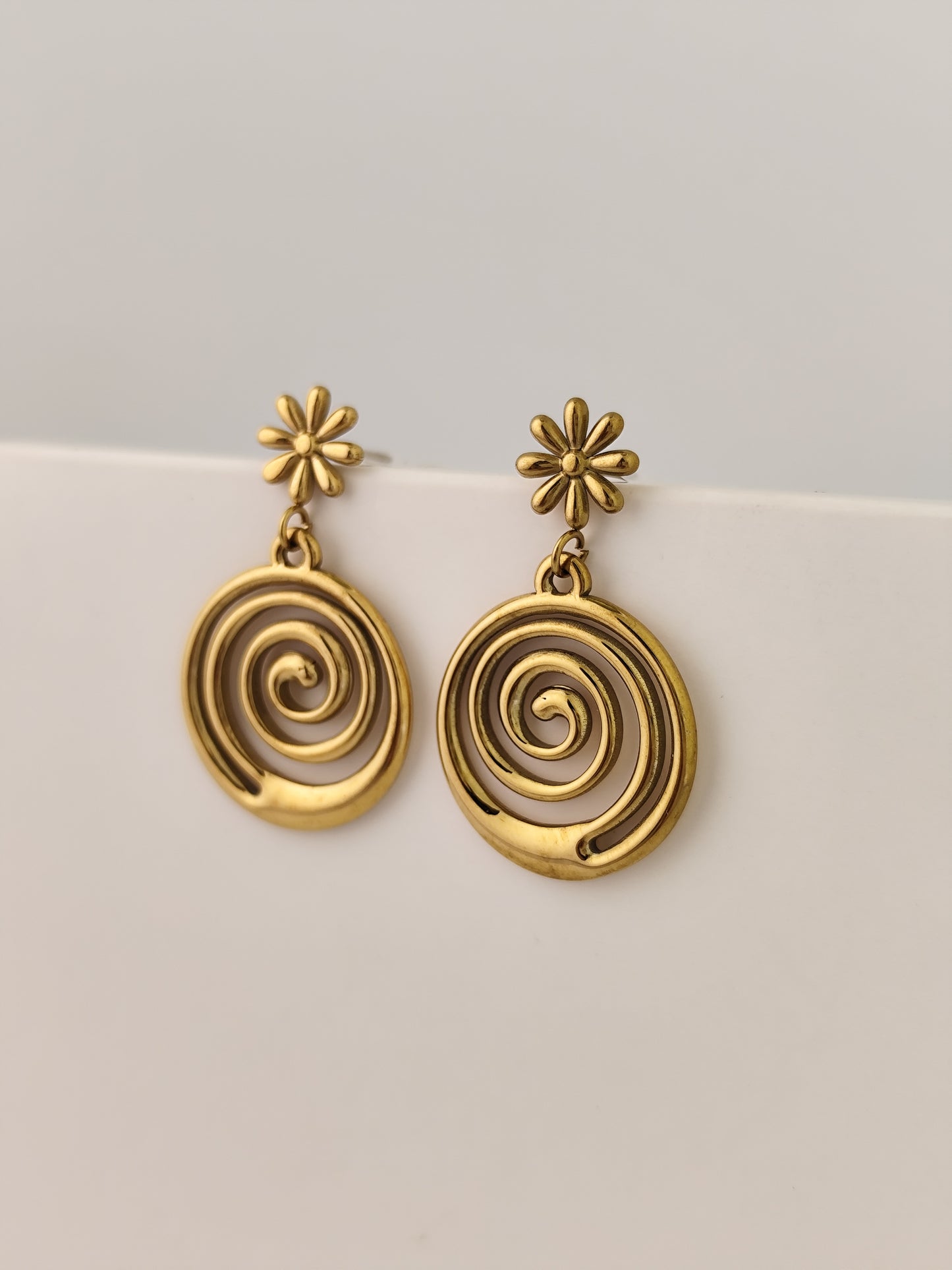 Gold Spiral Drop Earrings – Dainty Floral Studs | Vivoura Jewellery