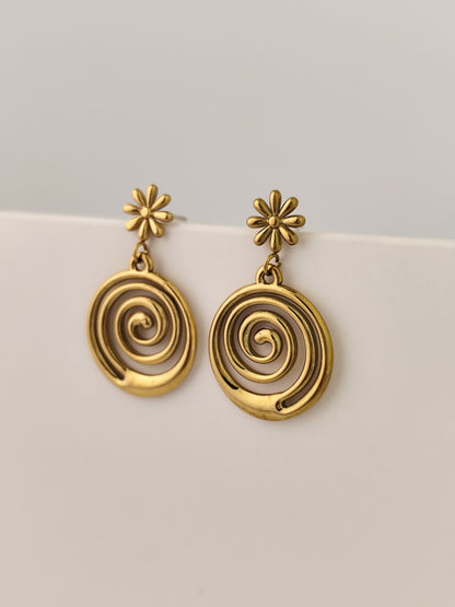 Gold Spiral Drop Earrings – Dainty Floral Studs | Vivoura Jewellery