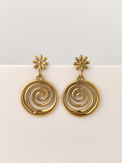 Gold Spiral Drop Earrings – Dainty Floral Studs | Vivoura Jewellery