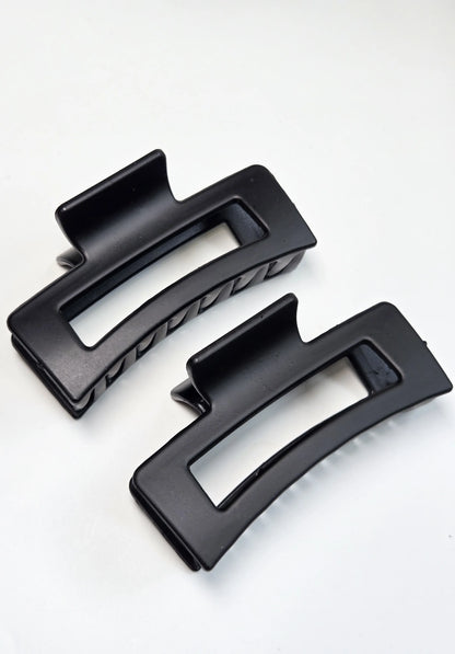 Matte Black Rectangle Hair Claw Clips for Women – Strong Hold, Minimalist Styling Accessories (Set of 2)